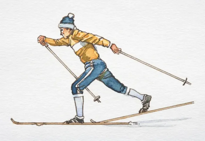 Framed Print : Skier sliding forward using skiing poles, side view Framed Print : Skier sliding forward using skiing poles, side view