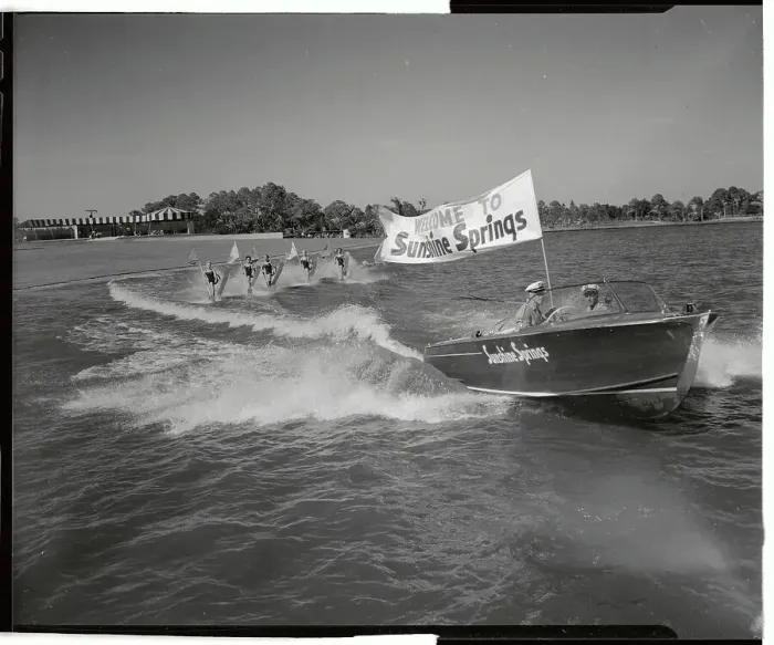 Framed Print : Skilled Female Water Skiers Performing on the Water Framed Print : Skilled Female Water Skiers Performing on the Water