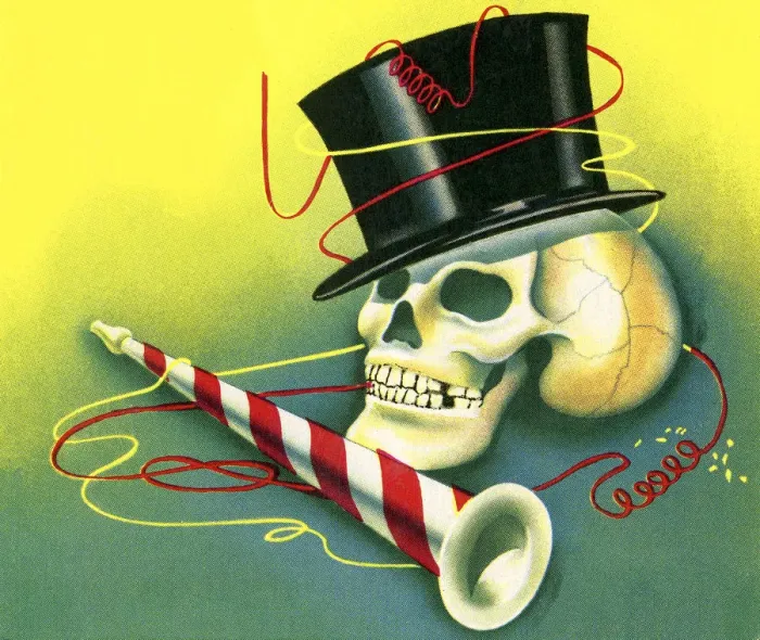 Framed Print : Skull With Top Hat and Party Horn Framed Print : Skull With Top Hat and Party Horn