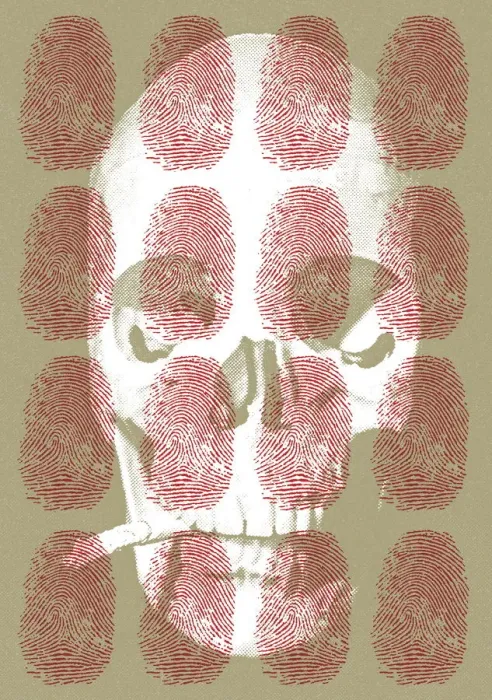 Framed Print : Skull under thumb prints