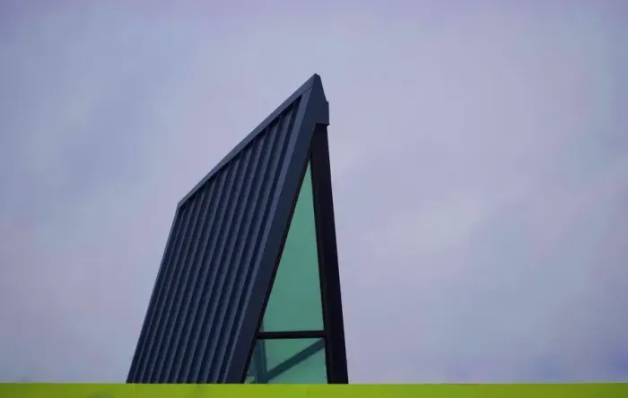 Framed Print : Sky Triad. A color photo of a sunlight box on the roof of a commercial Framed Print : Sky Triad. A color photo of a sunlight box on the roof of a commercial