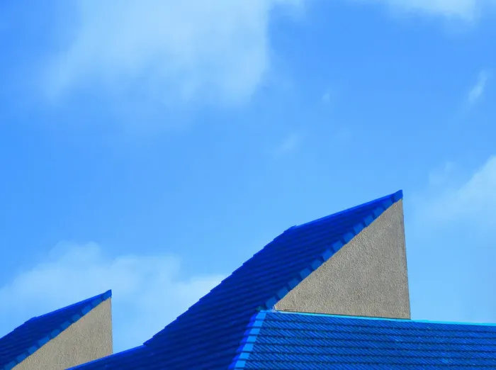 Framed Print : Skylights. A color photograph of a pair of skylights on the roof of a commercial