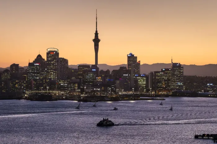 Framed Print : Skyline of Auckland with the Sky Tower at dusk, Auckland, North Island, New Zealand Framed Print : Skyline of Auckland with the Sky Tower at dusk, Auckland, North Island, New Zealand