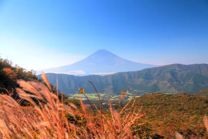 Framed Print : Skyline of Mt. Fuji from Owakudani valley in autumn