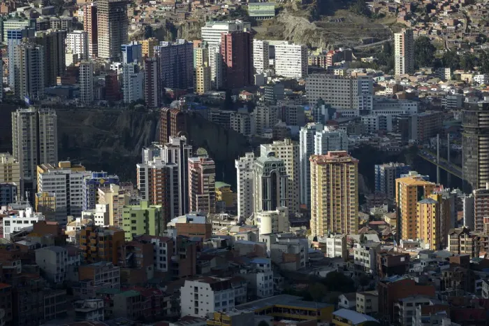 Framed Print : Skyscrapers in the Zona Sur, La Paz, Bolivia