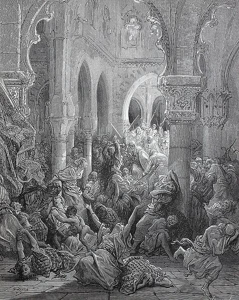 The Slaughter of Caefarea, Israel, First Crusade, Historical, digital reproduction of an original 19th century original