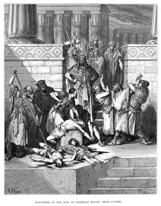 Framed Print : Slaughter of the sons of Zedekiah engraving 1870 Framed Print : Slaughter of the sons of Zedekiah engraving 1870