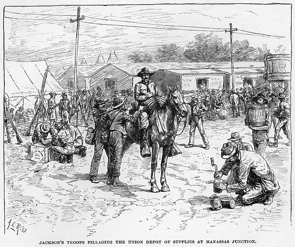 Slavery. An engraving of a slave at a confederate camp titled Servant on