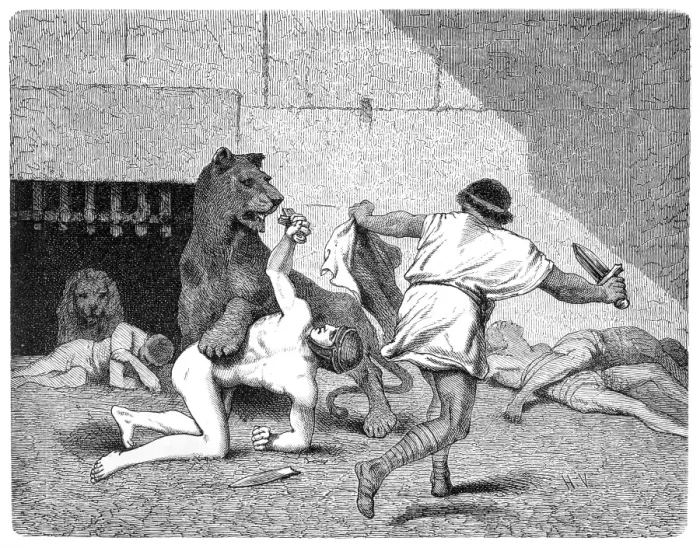 Framed Print : Slaves Fighting with Lions Framed Print : Slaves Fighting with Lions