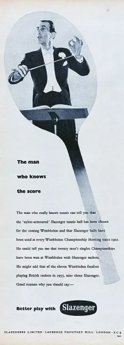 Framed Print : Slazenger. 1956: Advertisement for the Slazenger tennis racket showing Framed Print : Slazenger. 1956: Advertisement for the Slazenger tennis racket showing