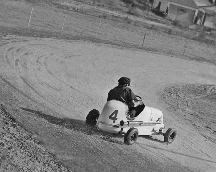 Framed Print : Sliding A Midget Racer
