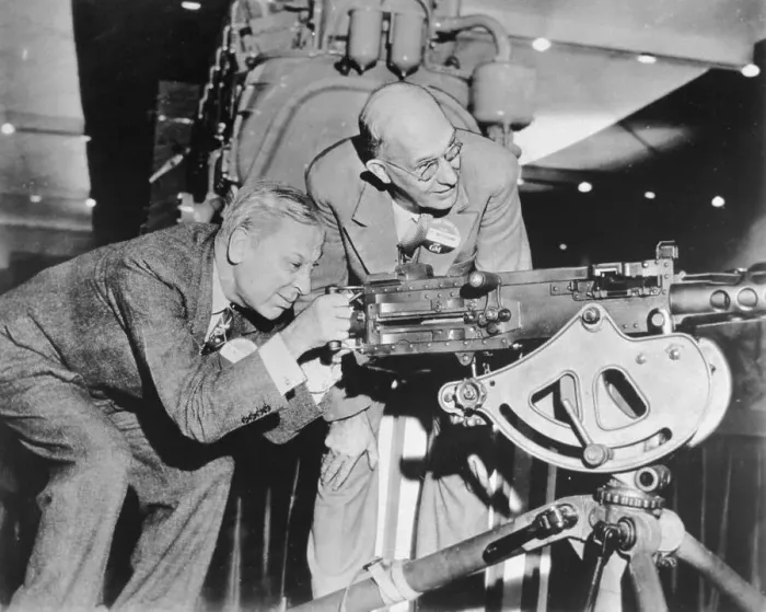 Framed Print : Sloan and Kettering Inspecting Machine Gun Framed Print : Sloan and Kettering Inspecting Machine Gun