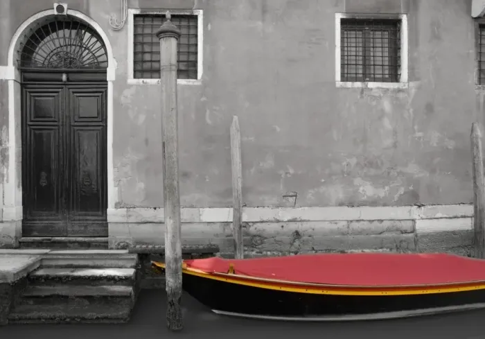 Framed Print : A Small Boat With A Red Cover On A Canal Framed Print : A Small Boat With A Red Cover On A Canal