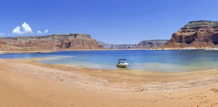 Framed Print : Small boat on the shore of Lake Powell, Page, Arizona, USA Framed Print : Small boat on the shore of Lake Powell, Page, Arizona, USA