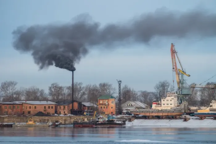 Framed Print : A small factory beside Irkut river