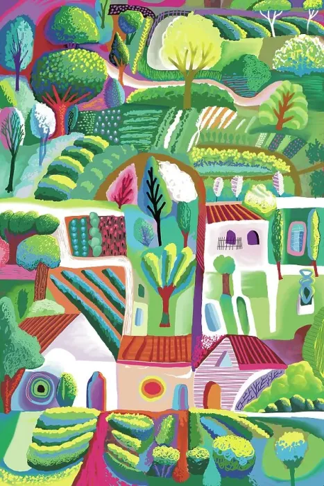 Framed Print : Small gardens and cottages painting illustration Framed Print : Small gardens and cottages painting illustration