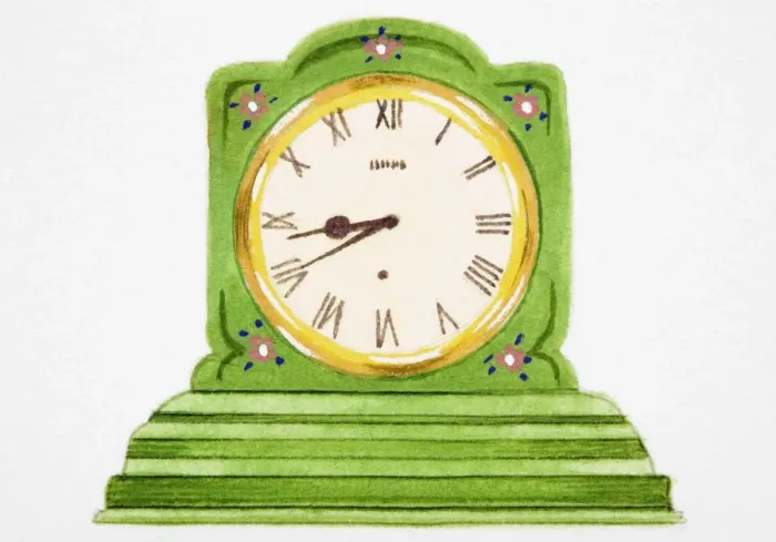 Framed Print : Small, green clock with Roman numerals on face Framed Print : Small, green clock with Roman numerals on face