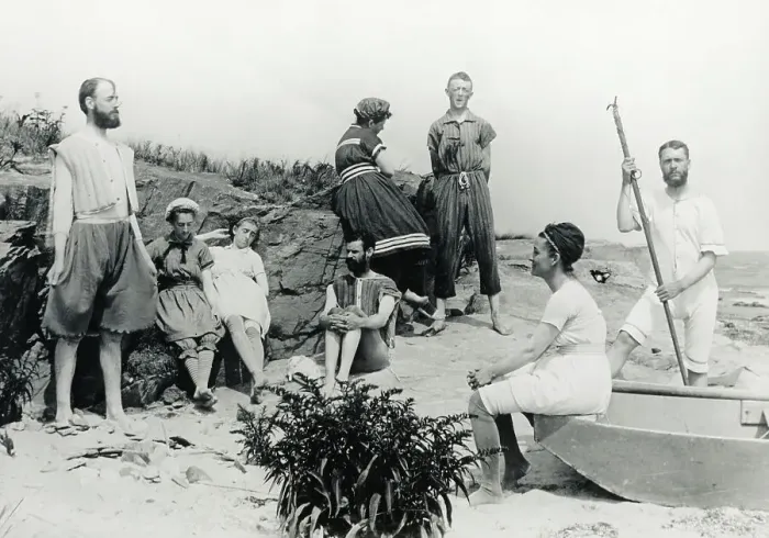 Framed Print : Small Group of Bathers on Beach Framed Print : Small Group of Bathers on Beach
