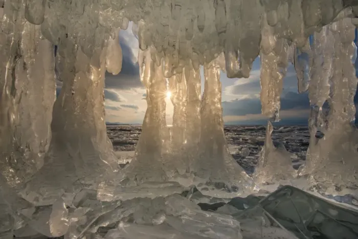 Framed Print : Small ice cave at Baikal lake