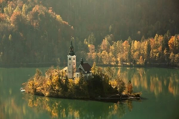 The small island in Lake Bled in Slovenia