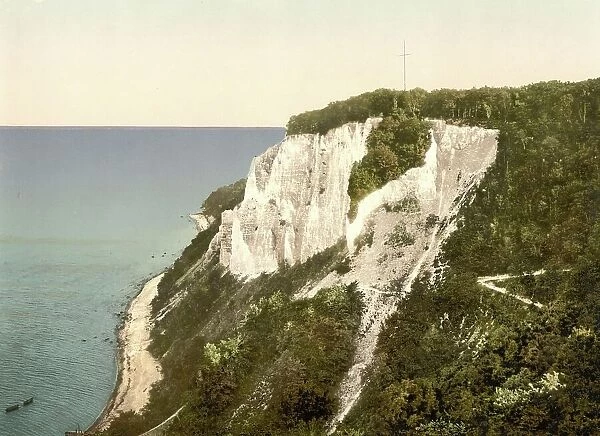 The small Stubbenkammer chalk cliffs on the island of Ruegen, Mecklenburg-Western Pomerania, Germany, Historic, digitally restored reproduction of a photochromic print from the 1890s