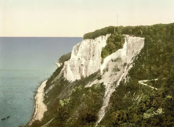 Framed Print : The small Stubbenkammer chalk cliffs on the island of Ruegen, Mecklenburg-Western Pomerania, Germany, Historic, digitally restored reproduction of a photochromic print from the 1890s Framed Print : The small Stubbenkammer chalk cliffs on the island of Ruegen, Mecklenburg-Western Pomerania, Germany, Historic, digitally restored reproduction of a photochromic print from the 1890s