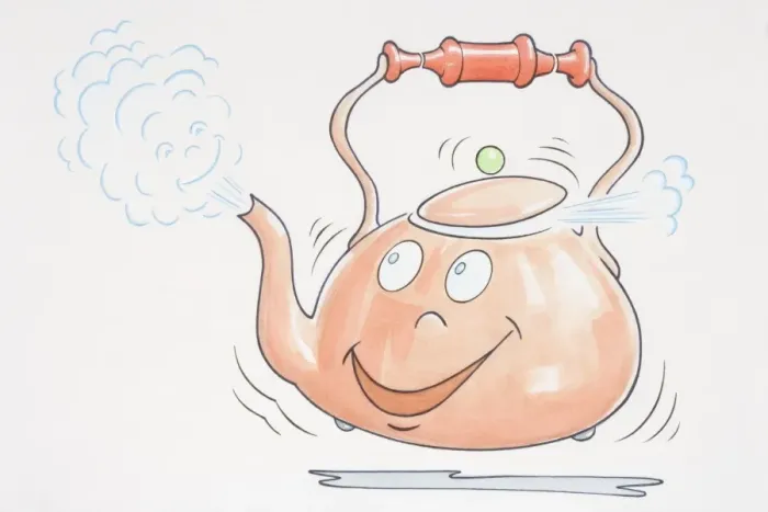 Framed Print : Smiling boiling whistling kettle Framed Print : Smiling boiling whistling kettle