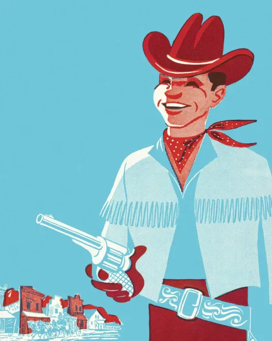 Framed Print : Smiling Cowboy Holding Gun Framed Print : Smiling Cowboy Holding Gun