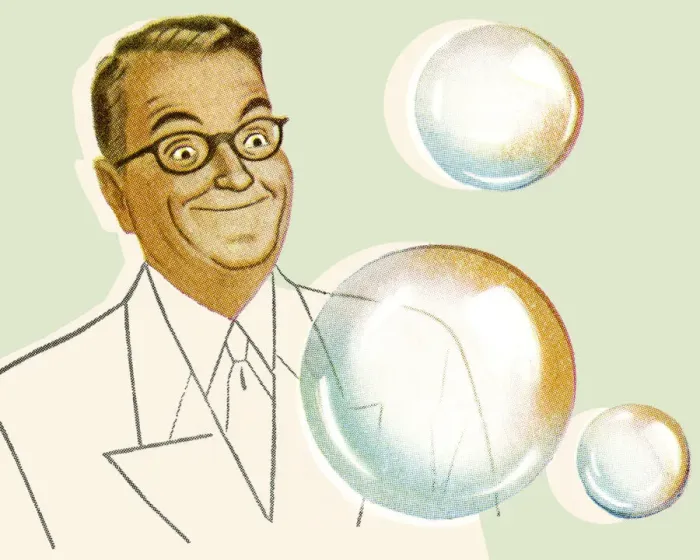 Framed Print : Smiling Man and Bubbles Framed Print : Smiling Man and Bubbles