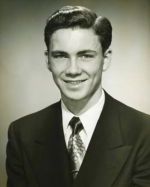 Smiling man posing in studio, (B&W), (Close-up), (Portrait)