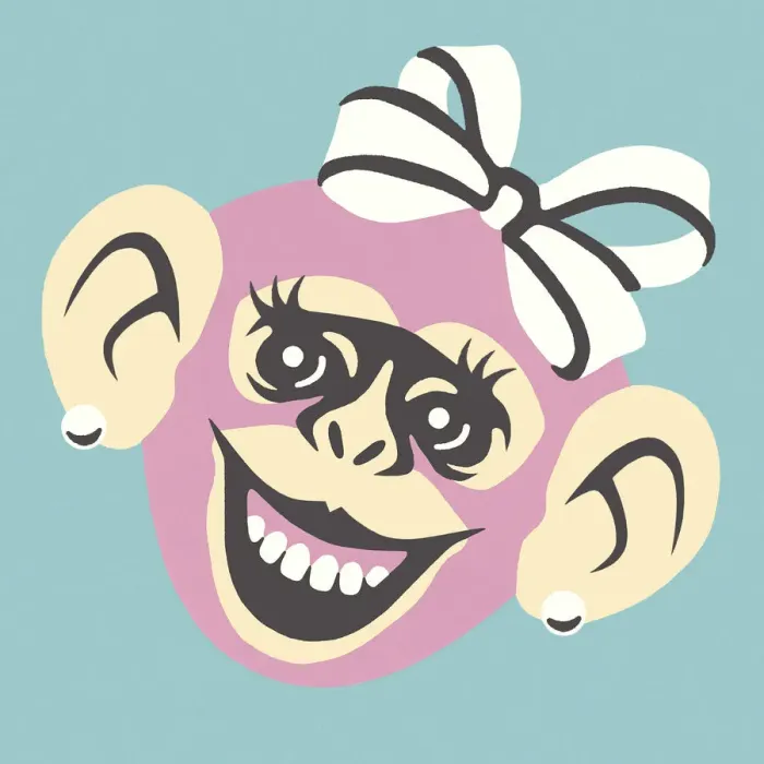 Framed Print : Smiling Monkey with Bow and Earrings Framed Print : Smiling Monkey with Bow and Earrings
