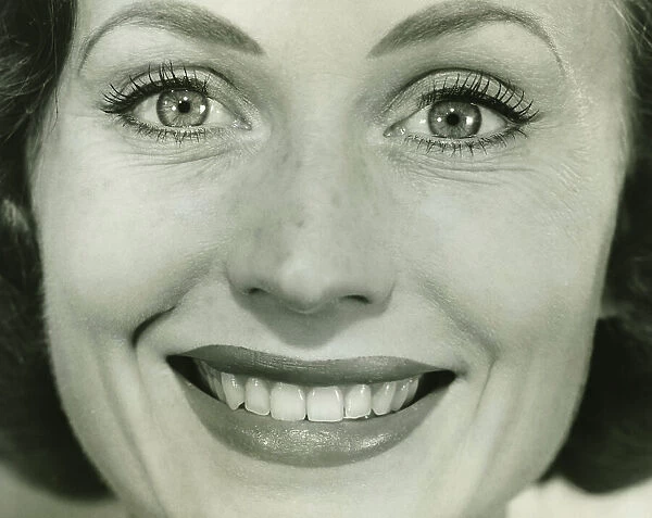 Smiling woman, (B&W), close-up, portrait