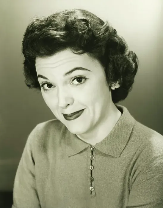 Framed Print : Smiling woman in studio, (B&W), close-up, portrait Framed Print : Smiling woman in studio, (B&W), close-up, portrait