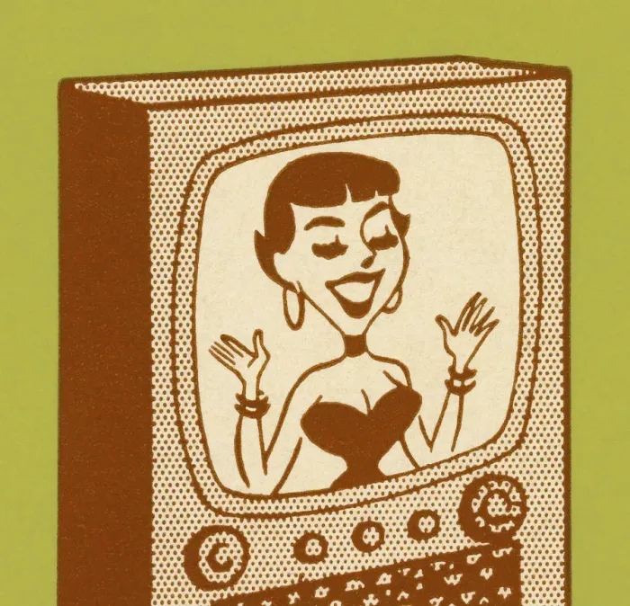 Framed Print : Smiling Woman on TV Framed Print : Smiling Woman on TV