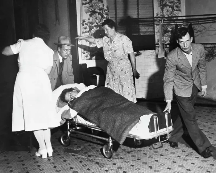 Framed Print : Smog Victim on Stretcher Framed Print : Smog Victim on Stretcher