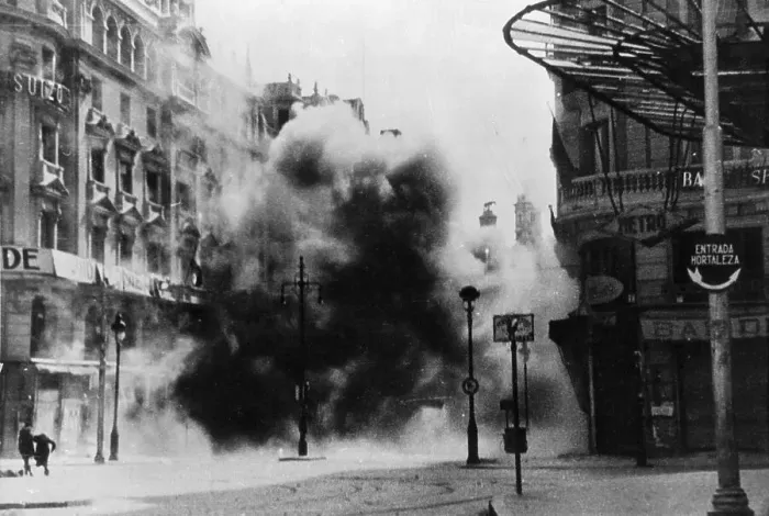 Framed Print : Smoke Filled Street After Aid Raid Framed Print : Smoke Filled Street After Aid Raid