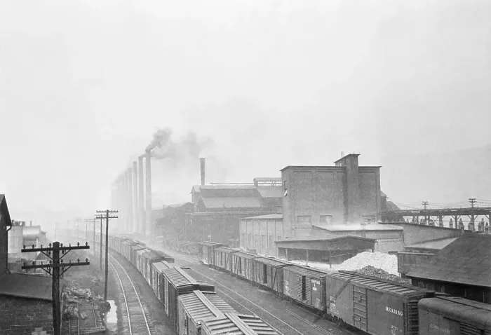 Framed Print : Smoke Rising From Steel & Wire Factory Framed Print : Smoke Rising From Steel & Wire Factory