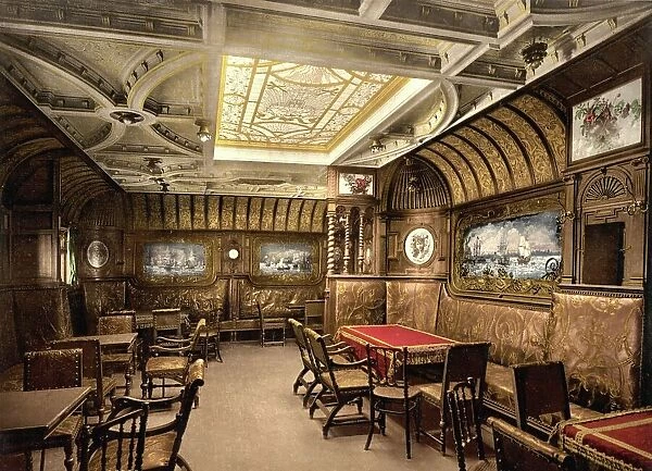 The Smoking Rooms in the Ship of Kaiser Wilhelm the Great, Germany, Historic, digitally restored reproduction of a photochrome print from the 1890s