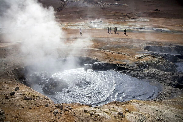 Smoking and sulfur stinking mud source in the sofatara region of Namaskard, Iceland, Europe