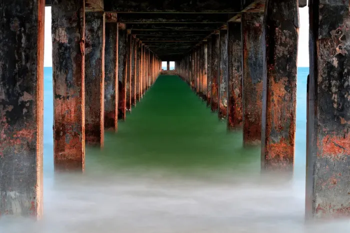 Framed Print : Smooting sea and the column of bridge Framed Print : Smooting sea and the column of bridge