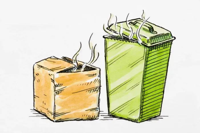 Framed Print : Smouldering cardboard box and bin