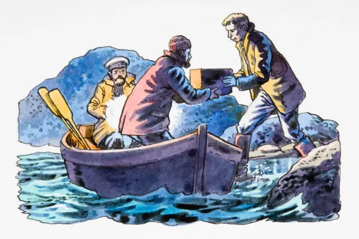 Framed Print : Smugglers in boat handing over their goods Framed Print : Smugglers in boat handing over their goods