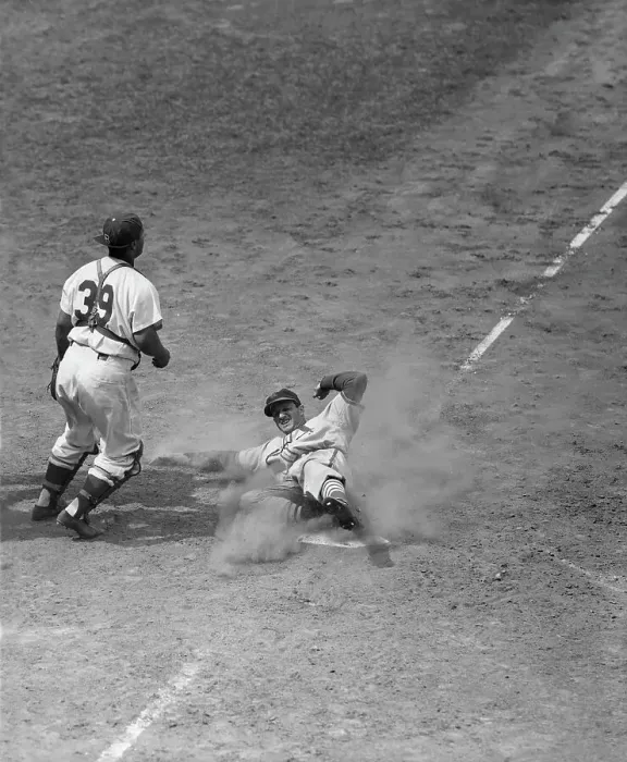 Framed Print : S.Musial Slides In On Home Plate In Game Framed Print : S.Musial Slides In On Home Plate In Game