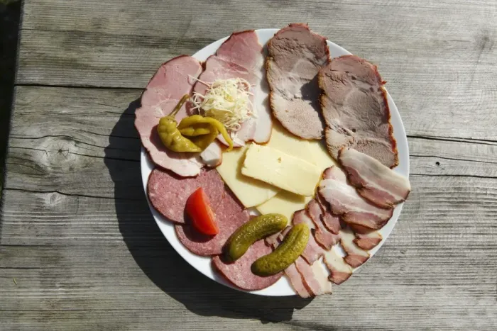 Framed Print : Snack plate, Taferlklause, Salzkammergut region, Upper Austria, Austria, Europe Framed Print : Snack plate, Taferlklause, Salzkammergut region, Upper Austria, Austria, Europe