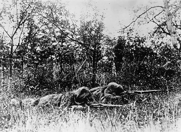 Snipers. 18th May 1918: Soldiers of the 168th Infantry 42nd Division fire shots