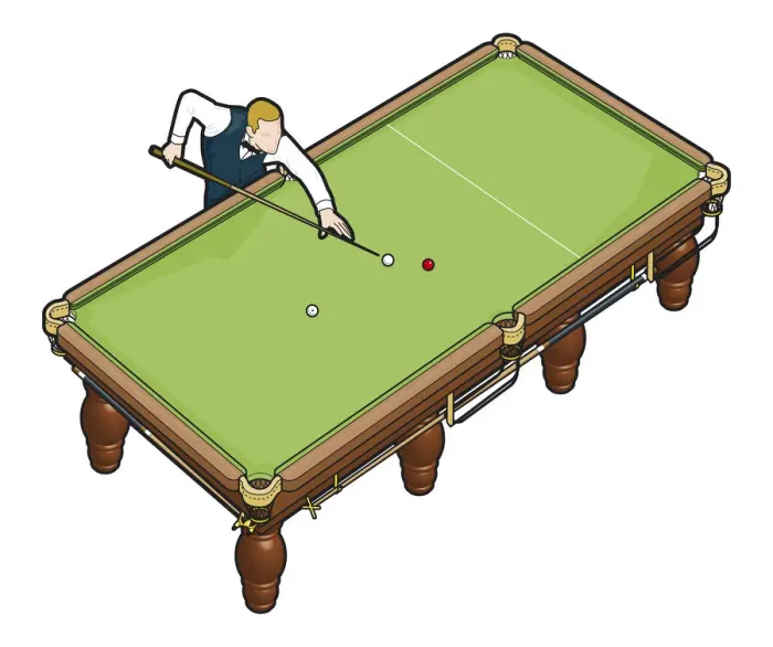 Framed Print : Snooker player holding cue, pointing at cue ball Framed Print : Snooker player holding cue, pointing at cue ball