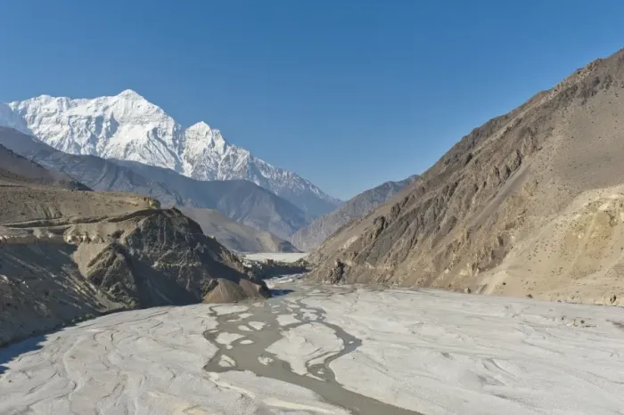 Framed Print : Snow-capped Mt Nilgiri North, 7061 m, Kali Gandaki River with gorge at front, Upper Mustang, Lo, Nepal Framed Print : Snow-capped Mt Nilgiri North, 7061 m, Kali Gandaki River with gorge at front, Upper Mustang, Lo, Nepal