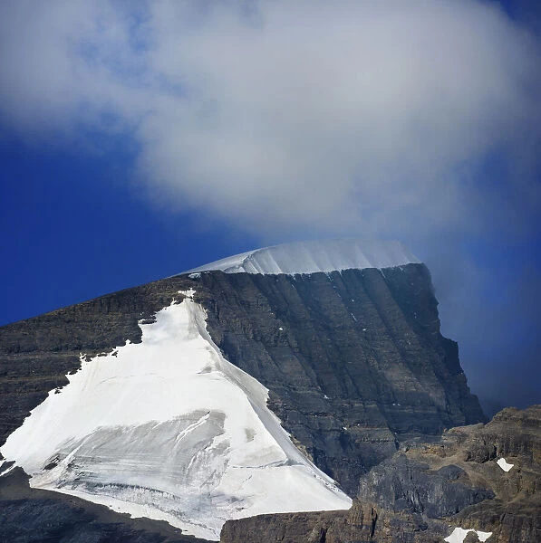 Snow Capped Peak of Glacier with Blue Sky and Cloud at Columbia Icefields