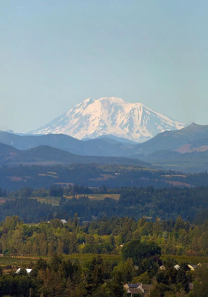 Snow covered Mount Adams in Washington State on a clear blue sky day
