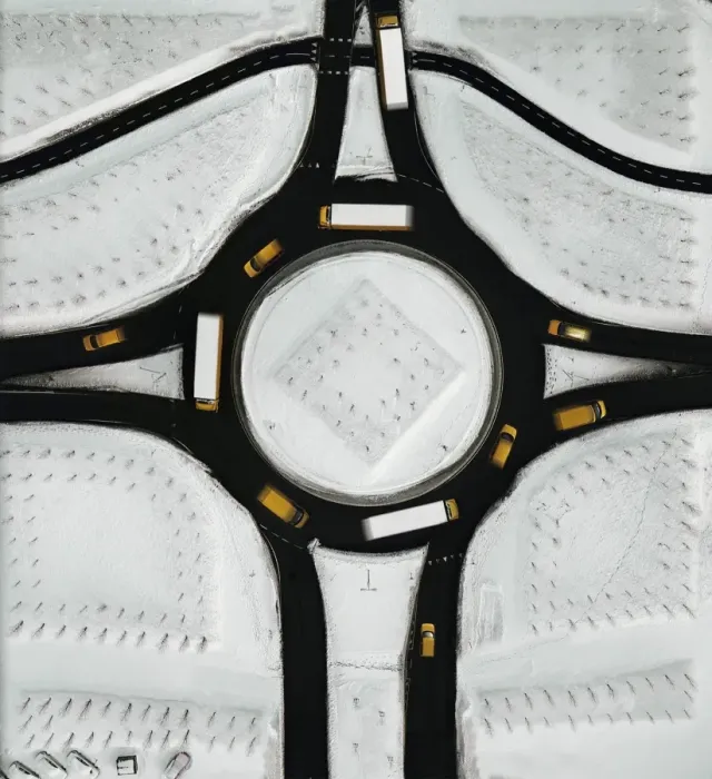 Framed Print : Snow Covered Traffic Circle Framed Print : Snow Covered Traffic Circle